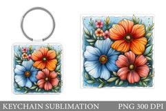 Flowers Keychain Design. Flowers Square Keychain Sublimation Product Image 1