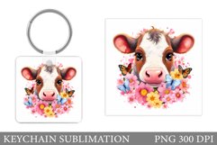Cute Cow Keychain. Cow Keychain Sublimation Product Image 1