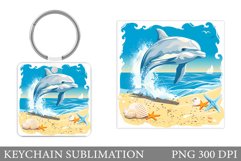 Cute Dolphin Square Keychain. Dolphin Keychain Sublimation Product Image 1