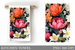 3D Flowers Kitchen Towel. Summer Kitchen Towel Sublimation Product Image 1