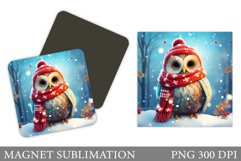 Winter Owl Magnet Sublimation. Cute Owl Square Magnet Product Image 1