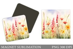 Wildflowers Magnet Sublimation. Flowers Square Magnet Product Image 1