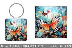 Butterflies Keychain Sublimation. Flowers Keychain Design Product Image 1