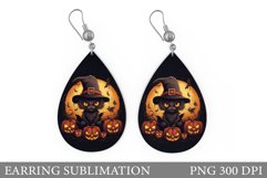 Black Cat Earring Design. Scary Pumpkin Teardrop Earring Product Image 1