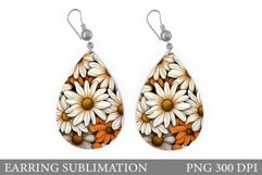Daisy Teardrop Earring Sublimation. Flowers Earring Design Product Image 1