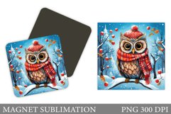 Winter Owl Magnet. Cute Owl Square Magnet Product Image 1