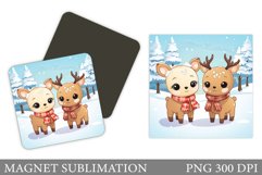 Cute Deer Magnet Sublimation. Winter Deer Magnet Product Image 1