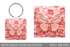 Butterfly Keychain Sublimation. Flowers Keychain Design Product Image 1