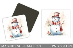 Snowman Square Magnet. Winter Magnet Design Product Image 1