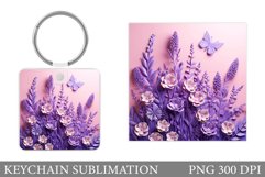 Butterfly Keychain Sublimation. Flowers Square Keychain Product Image 1