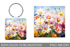 Flowers Keychain Design. Daisy Flowers Keychain Sublimation Product Image 1