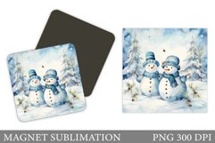 Snowman Square Magnet. Winter Magnet Sublimation Product Image 1