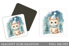 Christmas Cat Magnet Design. Winter Cat Magnet Sublimation Product Image 1