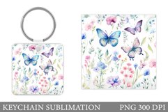 Butterflies Keychain Sublimation. Flowers Keychain Design Product Image 1