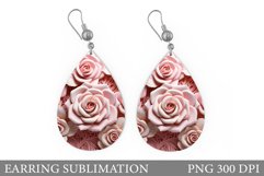 3D Rose Earring Sublimation. Rose Teardrop Earring Design Product Image 1