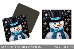 Snowman Magnet Sublimation. Shimmer Snowman Square Magnet Product Image 1