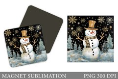 Snowman Magnet Sublimation. Cute Snowman Square Magnet Product Image 1