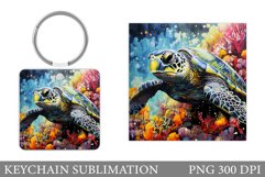 Turtle Keychain Sublimation. Sea Turtle Keychain Design Product Image 1