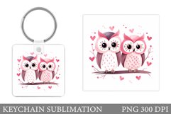 Valentines Owl Keychain Design. Cute Owl Square Keychain Product Image 1