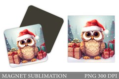Christmas Owl Magnet. Cute Owl Magnet Sublimation Product Image 1