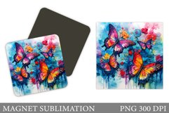 Butterflies Magnet Sublimation. Square Magnet Butterflies Product Image 1