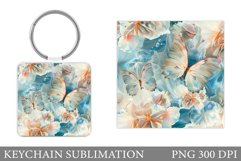 Butterflies Keychain Design. Flowers Square Keychain Product Image 1