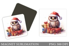 Christmas Owl Magnet Sublimation. Cute Owl Magnet Design Product Image 1