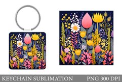 Flowers Keychain Design. Flowers Summer Keychain Sublimation Product Image 1