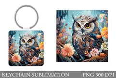 Owl Keychain Design. Owl Flowers Square Keychain Product Image 1