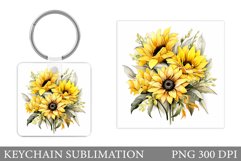 Sunflowers Keychain Design. Flowers Keychain Template Product Image 1