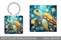 Turtle Keychain Sublimation. Turtle Flowers Keychain Design Product Image 1