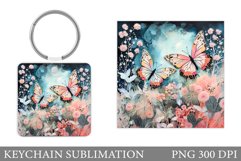 Butterflies Keychain Sublimation. Flowers Keychain Design Product Image 1