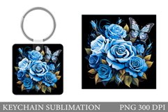 Butterfly Keychain Sublimation. Square Keychain Flowers Product Image 1