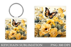 Flowers Keychain Sublimation. Butterflies Keychain Design Product Image 1
