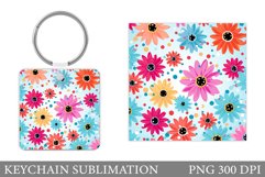 Daisy Flowers Keychain. Square Keychain Flowers Sublimation Product Image 1