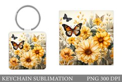 Butterflies Keychain. Flowers Keychain Sublimation Product Image 1