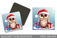 Christmas Owl Magnet Design. Cute Owl Square Magnet Product Image 1