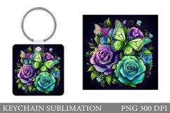 Butterfly Keychain. Floral Keychain. Roses Keychain Design Product Image 1