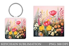 Flowers Keychain Sublimation. Wildflowers Keychain Design Product Image 1