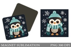 Winter Owl Magnet Design. Cute Owl Square Magnet Sublimation Product Image 1