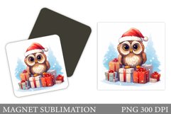 Christmas Owl Magnet Sublimation. Cute Owl Square Magnet Product Image 1