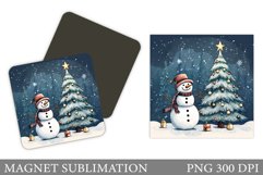 Snowman Magnet Sublimation. Christmas Square Magnet Design Product Image 1