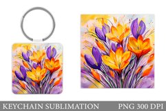 Crocus Keychain Sublimation. Spring Flowers Keychain Design Product Image 1