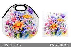 Wildflowers Lunch Bag Sublimation. Floral Lunch Bag Design Product Image 1