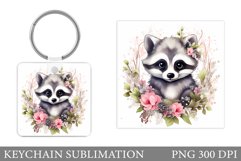 Cute Raccoon Keychain Design. Raccoon Flowers Keychain Product Image 1