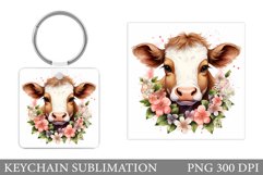 Cute Cow Keychain Design. Cow Keychain Sublimation Product Image 1