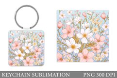 Spring Flowers Keychain. Square Keychain Flowers Product Image 1