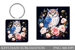 Cute Owl Keychain Design. Flowers Keychain Sublimation Product Image 1