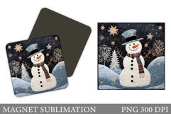 Snowman Magnet Sublimation. Cute Snowman Square Magnet Product Image 1