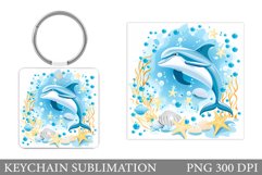 Dolphin Keychain Sublimation. Dolphin Square Keychain Design Product Image 1